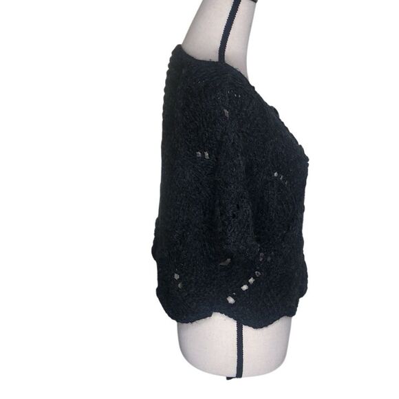 Mystree Dark Gray Open Knit Wool Blend Mixed Stitch Cropped Sweater Sz M/L - Picture 3 of 11